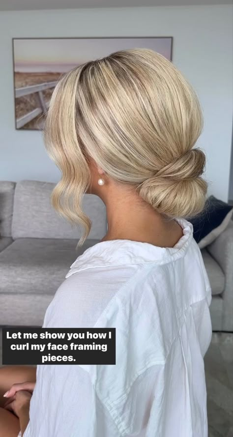 Low Bun Bride Hair Front View, Classy Wedding Hair Half Up, Wedding Hair With Hairpiece, Bridal Hair Strapless Dress Hairstyles, Low Bun Curtain Bangs, Hair Styles For Strapless Wedding Dress, One Shoulder Wedding Dress Hairstyles, Blonde Wedding Hairstyles, Wedding Hair Low Bun