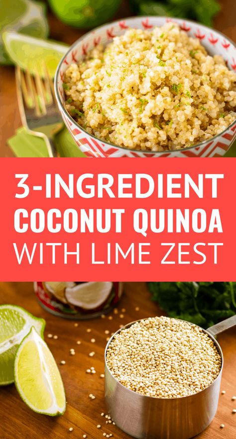 Coconut Lime Quinoa -- 3 ingredients and insanely easy prep (use your rice cooker or Instant Pot!) make this delicious coconut quinoa with lime zest recipe a go-to weeknight side dish or breakfast option. Excellent make ahead meal prep recipe! | coconut milk quinoa | instant pot quinoa | lime quinoa | quinoa and coconut milk | quinoa recipes | make ahead quinoa #mealprep #quinoarecipes #coconutmilk #easyrecipe #3ingredient #3ingredientsrecipes Coconut Lime Quinoa, Instant Pot Quinoa, Coconut Quinoa, Lime Quinoa, Quinoa Recipe, Coconut Lime, Quinoa Recipes, Spaghetti Squash, Pressure Cooker Recipes