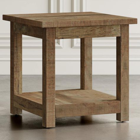 Rustic Farmhouse End Tables, Wood Rustic Table, Wood End Tables Living Room, Farmhouse End Tables Living Room, Wooden End Tables, Simple Wood Projects, Small Corner Table, Pallet End Tables, Side Table With Shelf