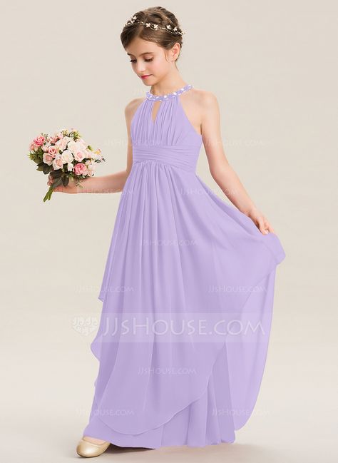 A-Line Scoop Neck Floor-Length Chiffon Junior Bridesmaid Dress With Ruffle Beading (009173287) - Junior Bridesmaid Dresses - JJ's House Kids Bridesmaid Dress, Kids Wedding Outfits, Braidsmaid Dresses, Disney Wedding Dresses, Ruffle Beading, Junior Bridesmaid Dress, Eve Dresses, Long Frocks, Cute Prom Dresses