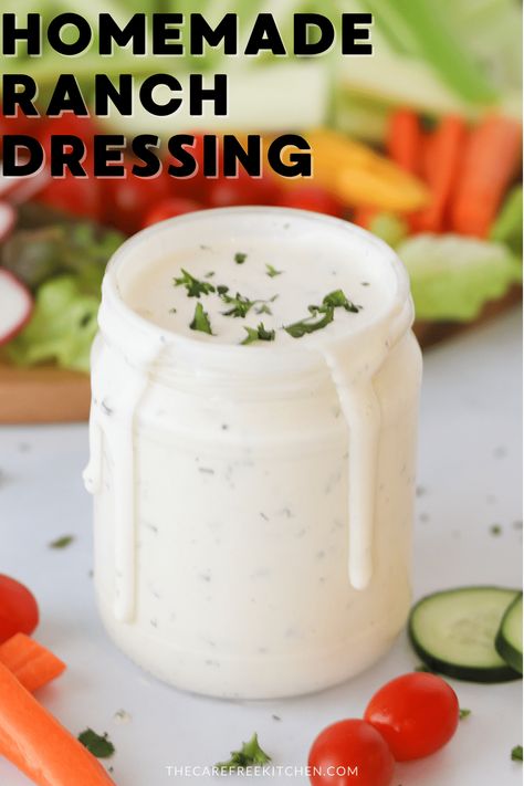 This Homemade Ranch Dressing is creamy, tangy, flavorful and so much better than the store-bought version. Loaded with buttermilk, mayonnaise and a simple spice mix, this simple recipe works great as a salad dressing, veggie dip or even drizzled over pizza or chicken. #thecarefreekitchen #dressing #salad #ranch #homemade #ranchmix Home Made Ranch Dressing, Home Made Ranch, Salad Ranch, Homemade Buttermilk Ranch Dressing, Homemade Buttermilk Ranch, Dressing Salad, Buttermilk Ranch Dressing, Ranch Mix, Buttermilk Ranch