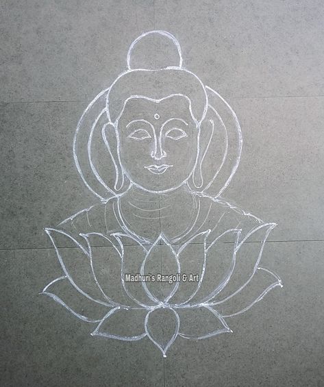 Simple Art Work Design, Buddha Rangoli Designs, Murugan Kolam, Thermocol Craft Diy, Ganesh Rangoli Design Simple, Kolam Painting, Buddha Rangoli, Thermocol Craft, Pencil Sketches Easy