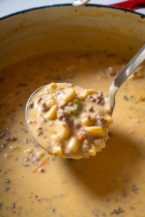 Cheeseburger Macaroni Soup | 12 Tomatoes Cheeseburger Soup Macaroni, Cheesy Brat Stew, One Pot Cheeseburger Macaroni Soup No Velveeta, Mac Cheese Soup, Hamburger Macaroni Soup Recipe, Cheeseburger Soup With Pasta, Slow Cooker Cheesy Burger Flavored Soup, Cozy Comfort Food Recipes, Macaroni Cheese Burger Soup