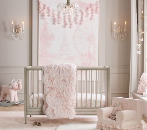 Girl Nursery Ideas & Baby Girl Room Ideas | Pottery Barn Kids Pottery Barn Nursery Girl, Monique Lhuillier Pottery Barn Kids, Parisian Nursery, Pottery Barn Nursery, Garden Gown, Pottery Barn Crib, Diptych Wall Art, Pottery Barn Baby, Nursery Rocker