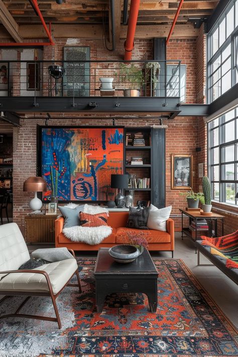 29 Eclectic Home Decor Ideas to Revamp Your Living Space 6 Eclectic Industrial Decor, Eclectic Interior Design Vintage, Funky Living Room, Living Room Designs India, Eclectic Loft, Urban Interior Design, Tattoo Modern, Funky Living Rooms, Modern Rustic Living Room