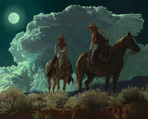 Riders of the Coyote Moon. Artist Mark Maggiori Mark Maggiori, Western Artwork, Western Landscape, Western Paintings, West Art, Cowboy Art, Southwest Art, Two Men, In The Desert