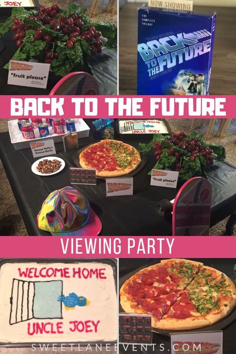 Back to the Future movie night.  How to create your own party with pizza, cake and Tab.  #backtothefuture #movienight  #BTTF SweetLaneEvents.com