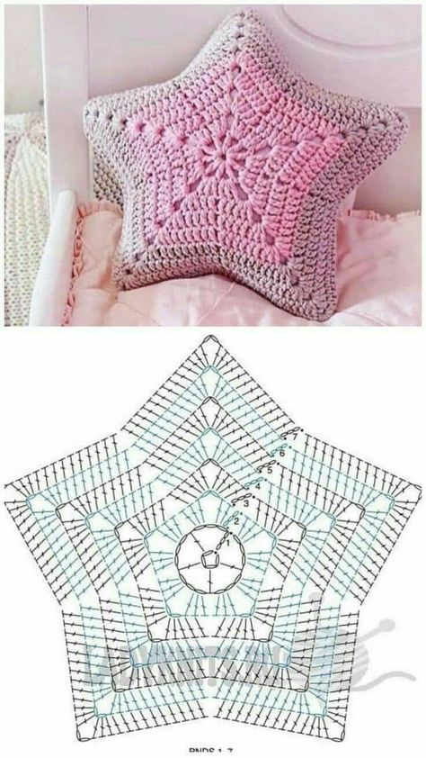 Projek Mengait, Star Pillow, Crochet Cushion Cover, Crochet Pillow Pattern, Mode Crochet, Crochet Design Pattern, Crochet Stars, Crochet Cushions, Crochet Motifs