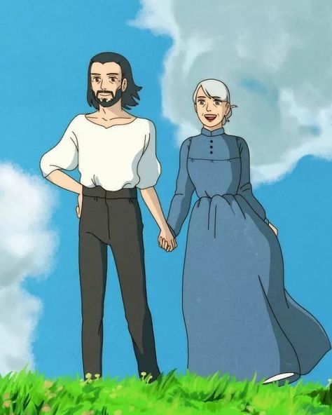 Keanu's Moving Castle ---- A lovely couple 💞 Keanu Reeves and Alexandra Grant in Studio Ghibli style. Scene reference from Howl's Moving Castle. --- Art by @dusk_cassette Ghibli Embroidery, Anime Snow, Howl Pendragon, 하울의 움직이는 성, Personajes Studio Ghibli, Studio Ghibli Background, Howl And Sophie, Studio Ghibli Characters, Howls Moving