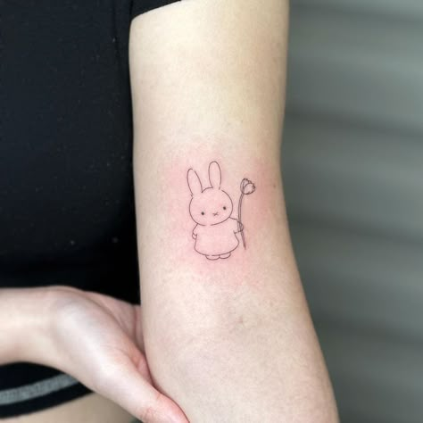 Rose Mun | Dallas Fine Line Tattoos | Miffy 🐰🌷 Do we like reels or posts better? 🤔 (2 inches, 0803RL) . . . . . #finelinetattoo #finelinework #dallasfineline... | Instagram Tattoo Ideas Mini, Fine Line Rainbow Tattoo, Cute Fine Line Tattoos, Miffy Tattoo, Small And Simple Tattoos, Scared Of Needles, Fine Art Tattoo, Soft Tattoo, Thistle Tattoo