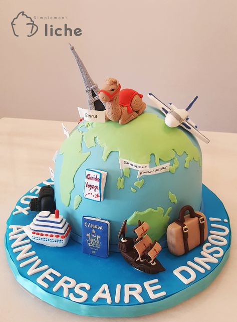 Globe Birthday Cake, Traveler Cake, Travel Theme Cake, Architecture Cake, Cake Travel, Airplane Birthday Cakes, Travel Cakes, Globe Cake, Birthday Cake Brownies