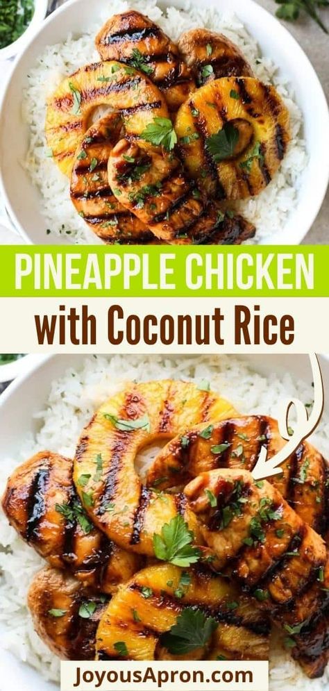 Chicken With Coconut Rice, Hawaiian Chicken Recipes, Coconut Rice Recipe, Chicken Coconut, Hawaiian Chicken, Pineapple Chicken, Grilled Pineapple, Hawaiian Food, Coconut Rice