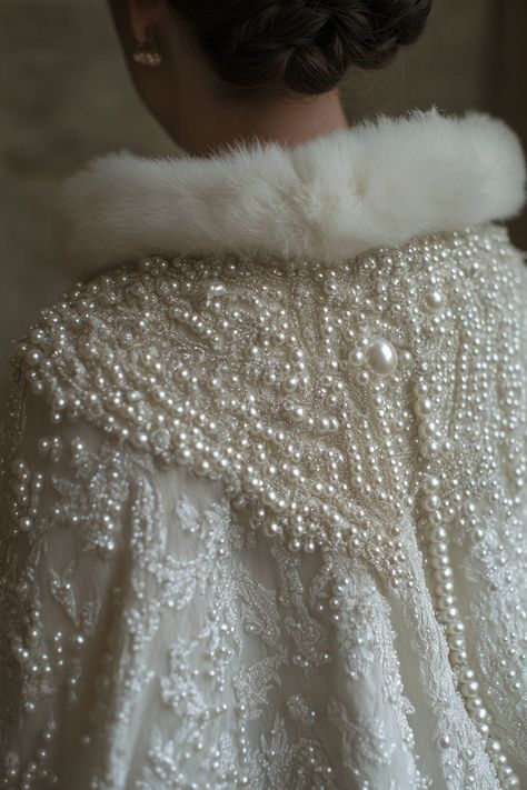 37 Elegant Winter Wedding Cape Design Collections - TastyWeddings Pearl Wedding Aesthetic, Wedding Outerwear, Wedding Dress With Fur, Snow Wedding Dress, Winter Wedding Cape, White Cloak, Christmas Wedding Inspiration, Winter Wedding Outfits, Snow Wedding