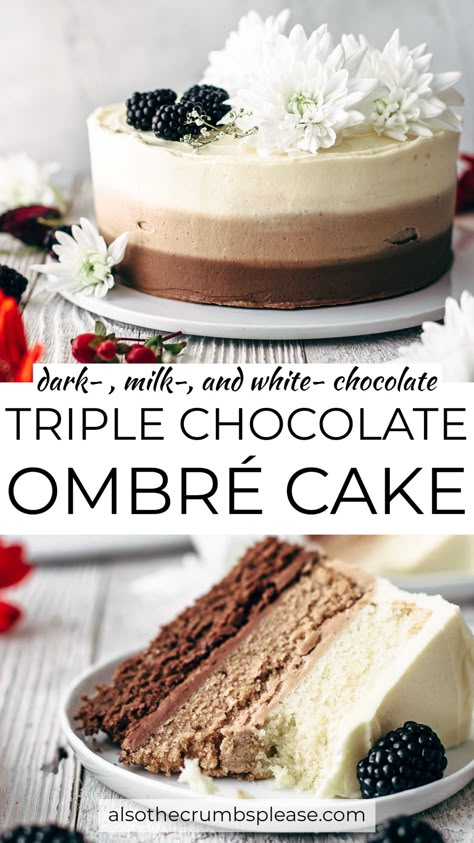 Ombré Cake, Ombre Cake, Chocolate Christmas, Christmas Cookie Exchange, Dark Chocolate Cakes, Triple Chocolate, Cookie Exchange, Cake Chocolate, Cake Flavors