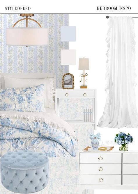 Preppy Coastal Granddaughter Bedroom, Blue Preppy Bedroom, Bedroom Decor From Amazon, Coastal Granddaughter Bedroom, Granddaughter Bedroom, Coastal Preppy Bedroom, Hamptons Style Bedrooms, France Bedroom, Blue Room Inspiration