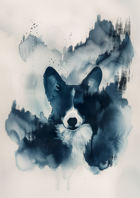 Printed on Hahnemühle German Etching paper, known for its heavy-duty texture and high-quality finish, the poster promises longevity. The paper's fine grain and the matt surface excellently complement the watercolor effects, accentuating the depth of the dark areas and the luminosity of the highlights.  Subject: Cardigan Corgi Artistic Style: Watercolour, Minimalist Composition: Welsh Corgi Cardigan Size: 29.7x42cm / 11.7x16.5" (A3) Welsh Corgi Cardigan, Cardigan Corgi, Corgi Art, Ideas For Bathroom, Cardigan Welsh Corgi, Artistic Style, Watercolor Effects, Welsh Corgi, Churchill