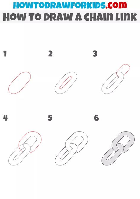 How to Draw a Chain Link - Easy Drawing Tutorial For Kids How To Draw A Chain Step By Step, How To Draw Chains Step By Step, Chain Tutorial Drawing, How To Draw A Bracelet, How To Draw Bracelets, How To Draw A Rope, How To Draw Necklace, Chain Art Drawing, Chain Drawing Easy