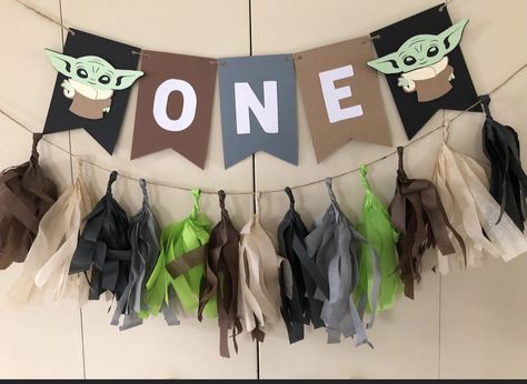 Star Wars Banner, Baby Yoda Birthday, Star Wars Theme Birthday, Star Wars Themed Birthday Party, Yoda Birthday, Yoda Party, Star Wars Baby Shower, Boys 1st Birthday Party Ideas, Baby Boy 1st Birthday Party