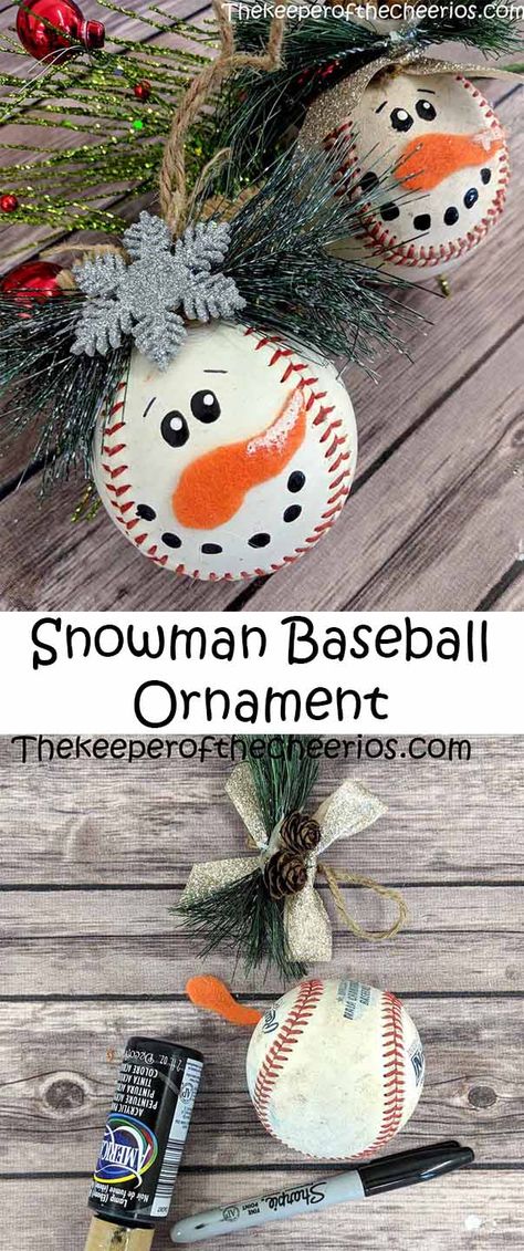 Baseball Ornaments Diy, Baseball Christmas Tree, Baseball Christmas Ornaments, Diy Snowman Ornaments, Diy Schneemann, Baseball Ornaments, Christmas Diy Kids, Snowman Crafts Diy, Baseball Christmas