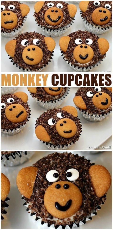 Monkey Themed Birthday Party, Homemade Chocolate Cupcakes, Monkey Cookies, Monkey Cupcakes, Kid Cakes, Cupcakes Homemade, Monkey Birthday Parties, Vanilla Wafer, Sanding Sugar