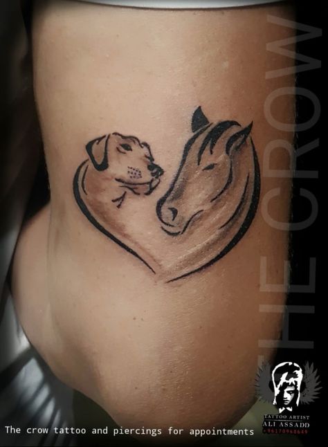 Horse And Dog Tattoo, Dog And Horse, Tattoo Horse, Horse And Dog, Mum Tattoo, Crow Tattoo, Meaningful Tattoos For Women, Horse Heart, Horse Tattoo