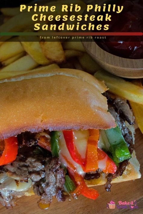 Leftover Prime Rib Recipes Sandwiches, Roast Bell Peppers, Prime Rib Recipes, Philly Cheese Steak Sandwich Recipe, Cheese Steak Sandwich Recipe, Leftover Prime Rib Recipes, Prime Rib Sandwich, Prime Rib Steak, Leftover Prime Rib