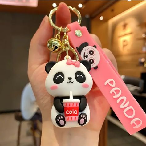 This Is An Adorable Panda Key Fob Purse Charm Panda Drinking His Cola Panda Things, Panda Pink, Panda Charm, Cartoon Panda, Backpack Charm, Key Bag, Ring Bag, Pink Purse, Room Accessories