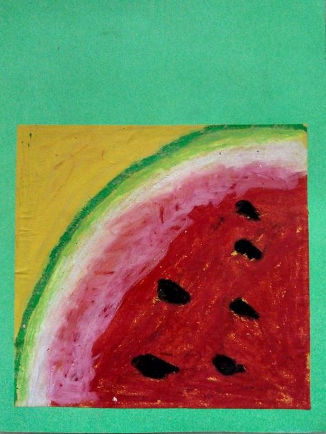 Simple Drawing Ideas Oil Pastels, Simple Oil Pastel Painting For Beginners, Oil Pastel Ideas For Beginners, Watermelon Oil Pastel, Oil Pastel Drawings Easy For Beginners, Simple Oil Pastel Art Ideas, Easy Oil Pastels Drawings, Pastel Oil Drawing Easy, Pastels Artwork Beginner