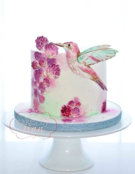 Humming Bird Handpainted cake - Cake by Cakes by Sian - CakesDecor Hummingbird Cake, Hand Painted Cakes, Bird Cakes, Animal Cakes, Special Occasion Cakes, Painted Cakes, Humming Bird, Just Cakes, Gorgeous Cakes