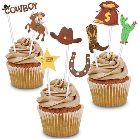 PRICES MAY VARY. Cowboy Party Favors: Unique western cowboy design with 8 different patterns, including cowboy hat, cowboy boots, cactus, money bags etc. Lovely and interesting props to show western cowboy culture. Cowboy Cupcake Toppers: Made of eco-friendly material, safe for food decoration. Convenient to use, the toppers can be stuck in cake directly. Cowboy Party Supplies: Great decoration for cupcakes, cakes, ice cream, cheese and any other dessert dish. They will make your party food rema Western Style Party, Western Theme Cakes, Cowboy Cupcakes, Rodeo Party, Ice Cream Cupcakes, Fruit Ice Cream, Bamboo Stick, Food Ornaments, Chapeau Cowboy