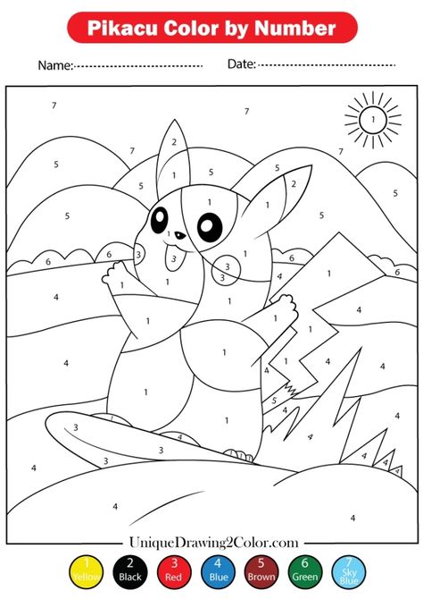 Pikachu Color by Number (Free Printables) Pokemon Color By Number, Pokemon Litten, Number Search, Pikachu Coloring Page, Cupcake Coloring Pages, Color By Number Printable, Crayola Coloring Pages, Coloring Activities, Drawing Guides