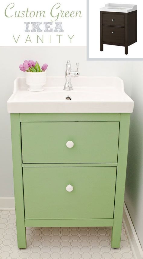 25 Best IKEA Hacks from Around the Web | HuffPost Life Ikea Custom, Bathroom Ikea, Ikea Bathroom Vanity, Bathroom Chest, Ikea Vanity, Green Vanity, Custom Bathroom Vanity, Small Bathroom Sinks, Ikea Bathroom