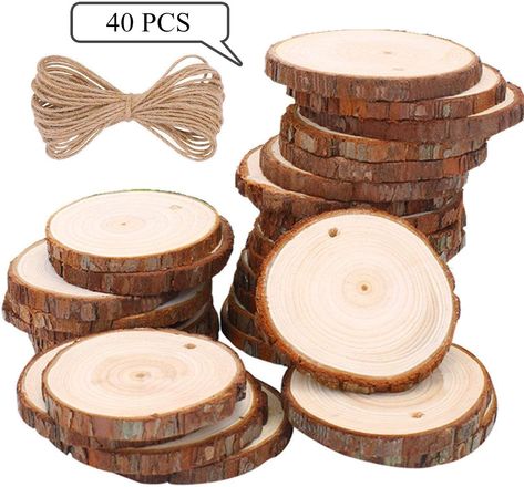 Wood Slices TICIOSH Natural Wood Slices 2.0-2.4 inches 40 Pcs Drilled Hole Unfinished Log Wooden Circles for DIY Crafts Wedding Decorations Christmas Ornaments #woodencraft Diy Art Christmas, Diy Kids Art, Wood Bark, Wood Craft Projects, Wood Slice Crafts, Craft Wood, Wood Disc, Wood Circles, Wood Burning Art