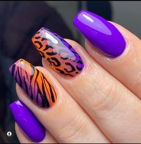 Purple Cheetah Nails, Neon Purple Nails, Cheetah Nail Designs, Funky Nail Art, Animal Print Nails Art, Ombré Nails, Art Deco Nails, Leopard Print Nails, Nails Purple