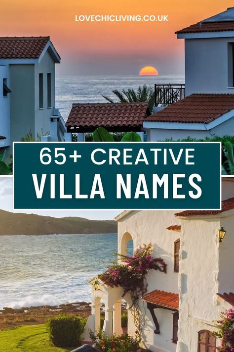 Are you looking for the perfect name for your vacation villa? From romantic and rustic to whimsical and modern, there are plenty of options to choose from! In this article, you'll explore 65+ villa names and gain valuable insights on the best practices for selecting the perfect name for your vacation home. So, if you’re ready to find the perfect match for your villa, keep on reading! Vacation Villa, Villa Names Ideas, Unique Resort Name Ideas, Beach House Names Ideas, Modern House Names, Modern Italian Villa, Villa Style Home, Historic Italian Villa, Italian Villa By The Sea