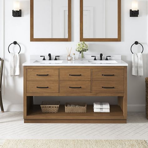 48 Inch Double Vanity, Durable Countertops, Contemporary Bathroom Decor, Engineered Stone Countertops, Oak Bathroom Vanity, Rustic Bathroom Vanities, Oak Bathroom, Wood Bathroom Vanity, Solid Wood Cabinets