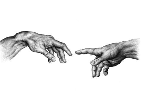 God And Adams Hands Tattoo, Two Hands Touching Drawing Tattoo, 2 Hands Touching Tattoo, God And David Hands Tattoo, Greek Hands Touching Tattoo, Michelangelo Hands Drawings, Adam Touching Gods Hand Tattoo, Statue Hand Tattoo, Michaelangelo Hands Tattoo