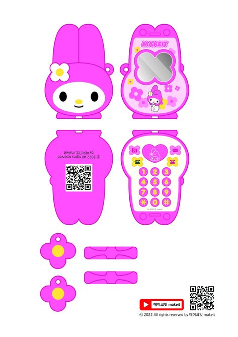 Tomagatchi Template, Flip Phone Template Paper Sanrio, Hello Kitty Papercraft, Papercraft Kawaii, Phone Craft, Paper Doll Printable Templates, Hello Kitty Printables, Hello Kitty Crafts, Paper Dolls Diy