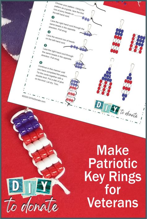 Looking for something the kids can make for our military? Four styles to choose from with a free printable PDF instruction page. #diytodonate #diymilitary #diy #donatetothemilitary #keyrings #diykeyrings #freeprintables #printable #freediyprintable Operation Gratitude, Military Tags, Neck Coolers, Pony Bead Crafts, Keychain Craft, Military Kids, Gifts For Veterans, White Glue, Looking For Something