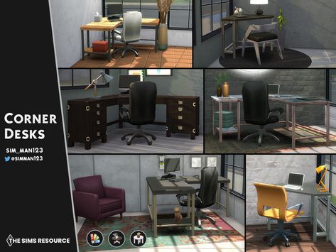 Sims 4 L Shaped Desk Cc, Corner Desks, Wall Cubes, L Shape Desk, Geometric Vases, Window Benches, Sims 4 Downloads, Study Set, Sims 4 Cc Furniture