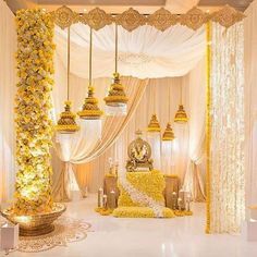 Bells and flowers to decorate the pooja room with white and yellow flowers | pooja decor ideas| Ganesh Chaturthi ideas | amazing Ganesh idols Gauri Decoration, Flower Decoration For Ganpati, Ganpati Decoration Theme, Mandir Decoration, Ganesh Chaturthi Decoration, Home Flower Decor, Ganpati Decoration At Home, Ganapati Decoration, Diwali Decorations At Home