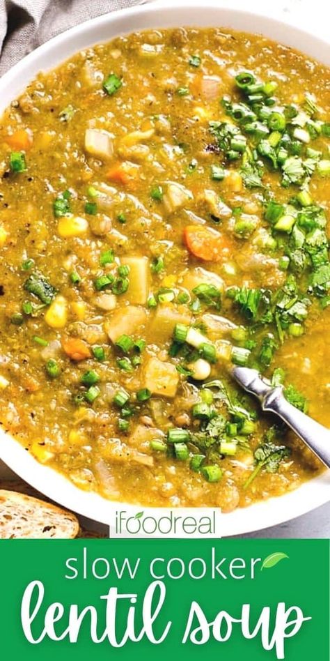 Slow Cooker Soup Recipes Easy Healthy, Curry Lentil Soup Crockpot, Lentil Bean Soup Crockpot, Vegetable Lentil Soup Crockpot, Crock Pot Lentil Recipes, Lentil Crockpot Soup, Crockpot Lentil Soup Slow Cooker, Hearty Soup Recipes Slow Cooker, Lentil Slow Cooker Recipes