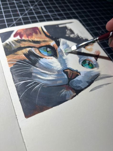 Sketchbook gouache cat painting by Coleman Geiger Cat Painting Gouache, Cat Gouache Painting, Gouache Animals, Cat Gouache, Gouache Studies, Gouache Art, Starry Night Van Gogh, Animals Artwork, Painting Art Projects