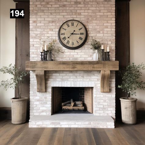 Gorgeous Reclaimed Wood Beam Fireplace Mantel With Wooden Corbels 194 - Etsy Fireplace Trim Ideas Moldings, Stacked Stone Fireplace With Mantel, Brick Fireplace Living Room, Farmhouse Living Room With Fireplace, Wood Beam Fireplace Mantle, Fireplace Mantle Wood, Mantel With Corbels, Limestone Hearth, Fireplace With Brick