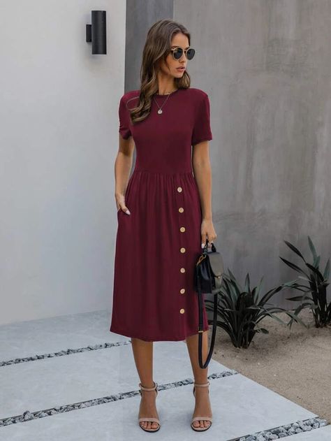 Accessories Board, Flounce Hem Dress, Latest Dresses, Midi Dress Style, 60 Fashion, Modest Wear, Belted Shirt Dress, Comfy Dresses, Ruffle Hem Dress