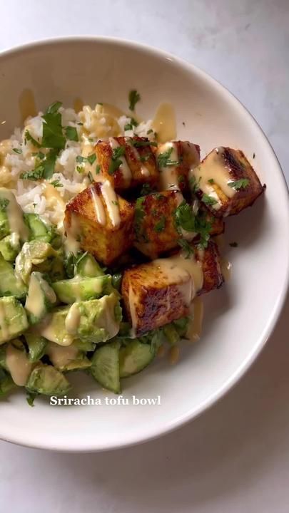 TikTok · Alexa Cauliflower Siracha Recipes, Tik Tok Cucumber, Tic Tok Cucumber Salad, Asian Cucumber Salad Tiktok, Salmon Sushi Bowl Tik Tok, Cucumber Salsa, Extra Firm Tofu, Vegan Lunch, Tofu Recipes