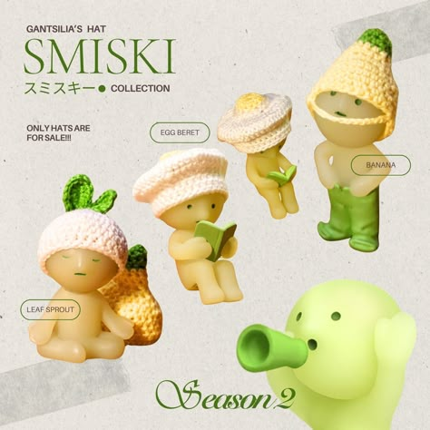 Gantsilia's Nook ‧₊˚ | ✧˚ · . new hat collection to spice up your smiskis! ☆ banana ☆ egg beret ☆ leaf sprout ✉ dm to order! #smiskis #smiski #ｓｍｉｓｋｉ… | Instagram Egg Beret, Banana And Egg, Clean Diet, Hat Collection, Banana Leaf, Line Art Drawings, Design Sketch, Spice Up, Crochet Stitches