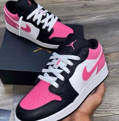 Hot Pink Jordans, Pink And Black Shoes, Air Jordan 1 Custom, Jordan 1 Custom, Custom Air Jordan 1, Pink And Black Nikes, Nike Shoes Women Fashion, Pink Jordans, Take A Risk