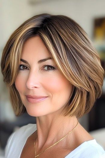 Save this pin for the best layered bob hairstyles for fine hair. This highlighted layered bob is designed for women who want fine or medium hair to look fuller and more vibrant. The subtle highlights add dimension, giving each strand a little lift and making the layers look even more dimensional. Chin Length Layered Bob For Fine Hair, Short Layered Bob Fine Hair, Lightly Layered Bob, Mid Length Bobs For Fine Hair, Layered Bob Hairstyles Over 50, Medium Bob Haircut For Fine Hair, Layered Bob Fine Hair, Mid Length Bob With Layers, Layered Bob For Thick Hair