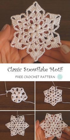 Classic Snowflake Motif Crochet Pattern Motif Crochet Pattern, Snowflakes Diy, Crochet Christmas Snowflakes, Crochet Christmas Ornaments Free, Crochet Snowflake, Crochet Ornament Patterns, Crochet Snowflake Pattern, Diy Winter, Crochet Xmas